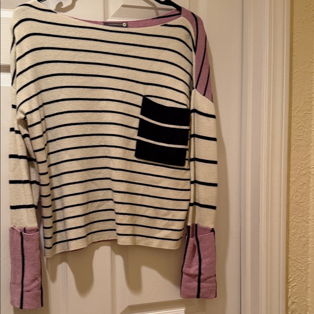 Anthropologie Striped Sweater with Black and light purple accents. Size XS